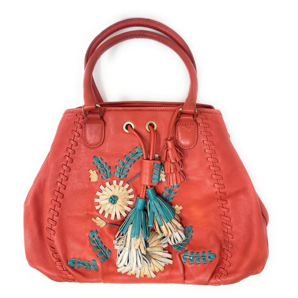 Fiore by Isabella Fiore Coral Teal Beige Tassel Floral Detail Handbag